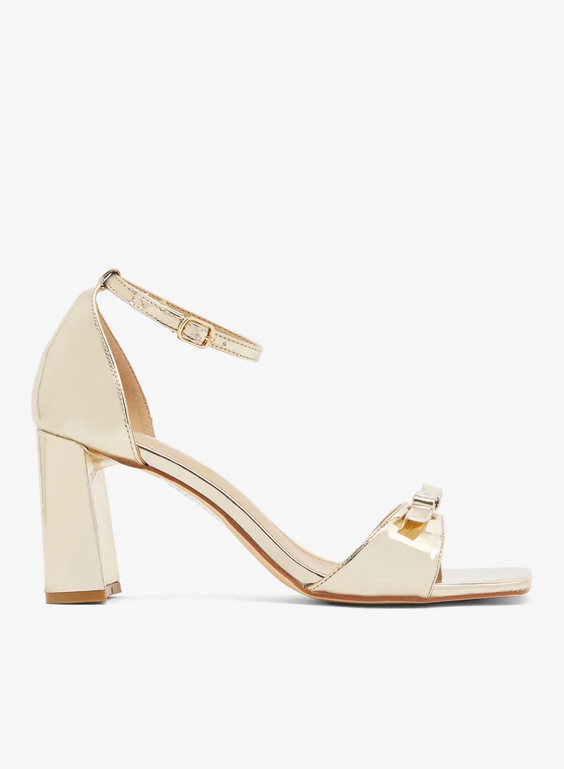 GLAMOROUS Wide Fit Low Block Ankle Strap Heeled Sandals